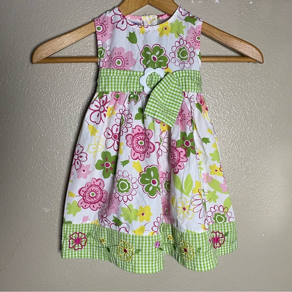 Blueberi Boulevard Pink & Green Floral Gingham Dress size 3t Easter spring